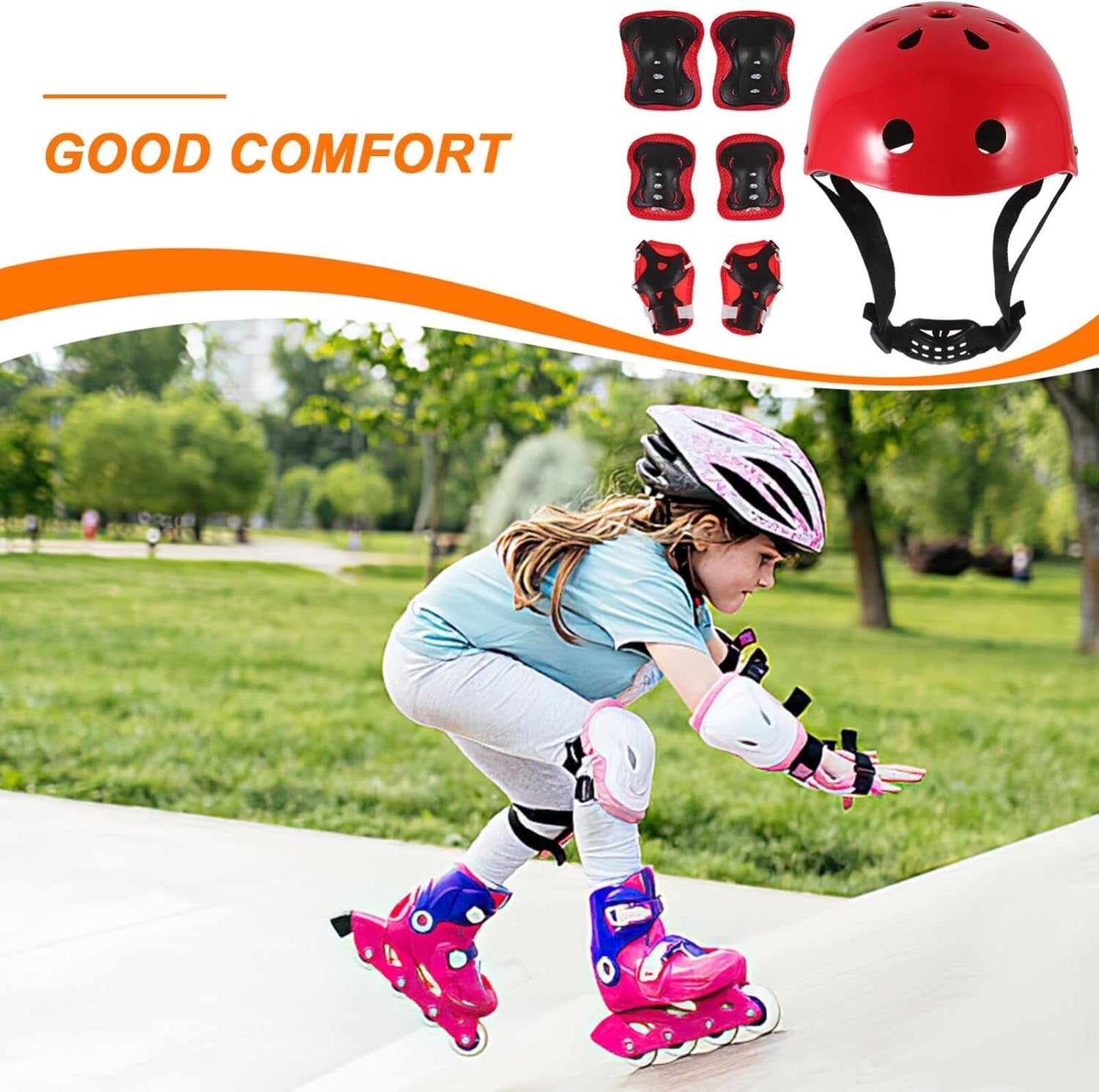 1 Set Kids Bike Helmet with Protective Gear Set Safety Knee Elbow Pads Wrist Guards for Rollerblading Skateboarding