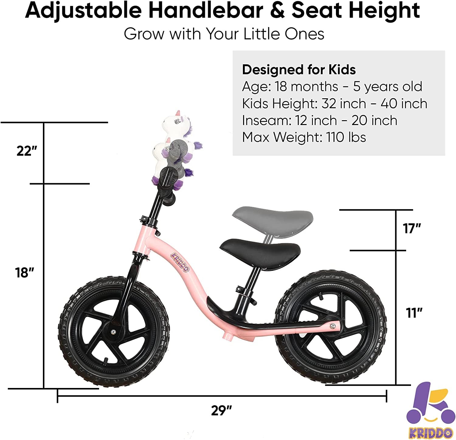 Kriddo Toddler Balance Bike Age 18 Months to 5 Years