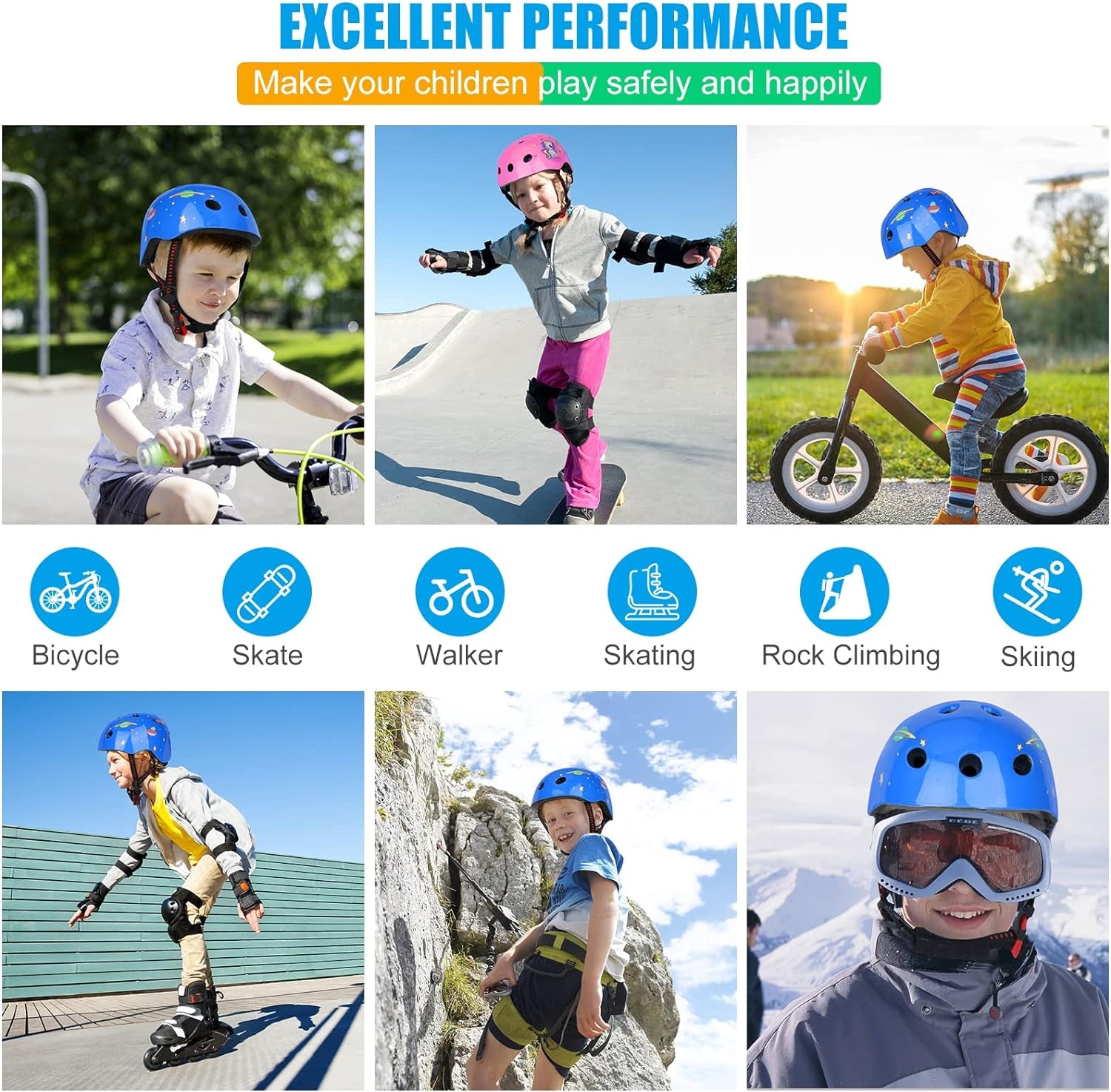 Kids Bike Helmet for Boys Girls Lightweight Adjustable Child Bicycl Skid Kidz