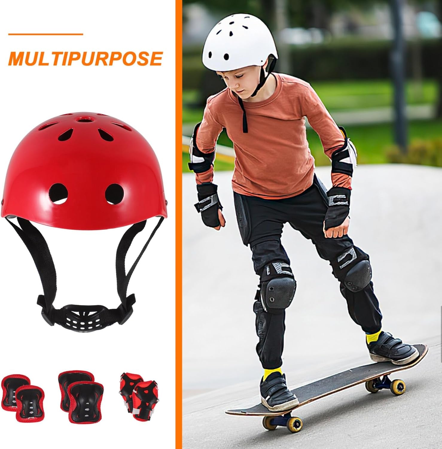 1 Set Kids Bike Helmet with Protective Gear Set Safety Knee Elbow Pads Wrist Guards for Rollerblading Skateboarding