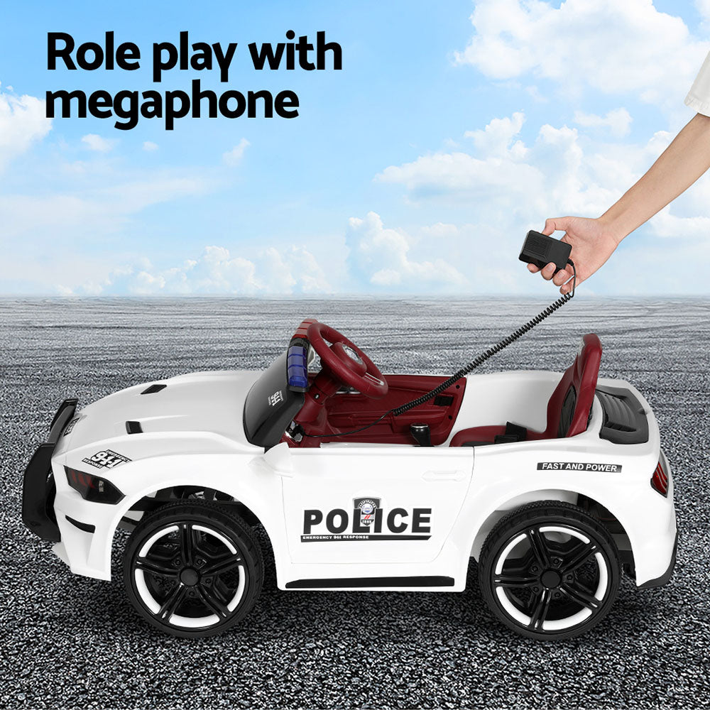 Rigo Kids Ride On Car Electric Patrol Police Cars Battery Powered Toys 12V White