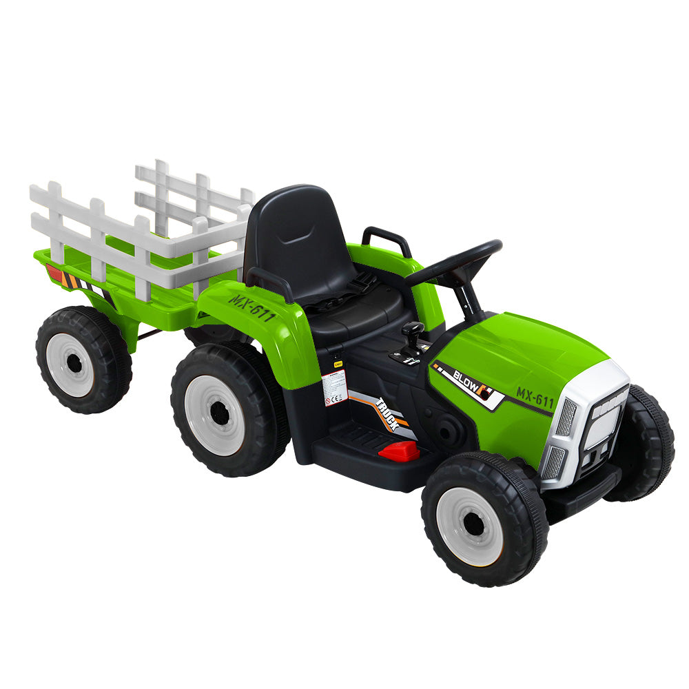 Ride On Car Tractor Trailer Toy Kids Electric Cars 12V Battery - Green