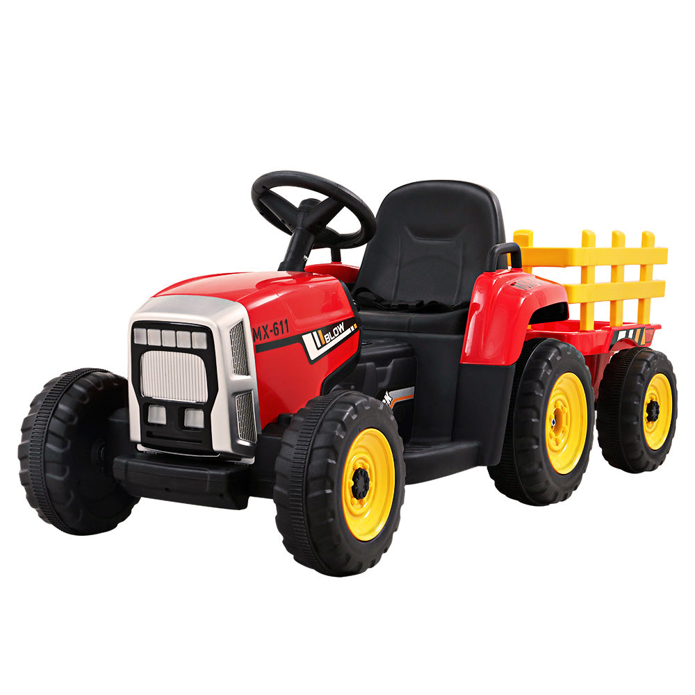 Ride On Car Tractor Trailer Toy Kids Electric Cars 12V Battery - Red