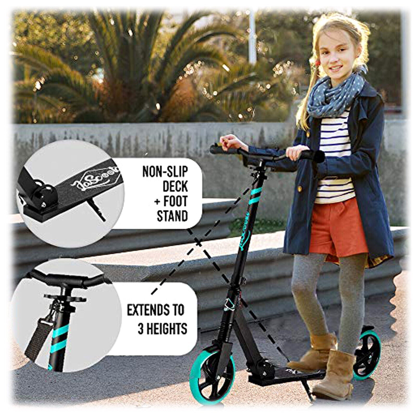 Lascoota Pulse Kick Push Commuter Scooter Teen Adult Aqua