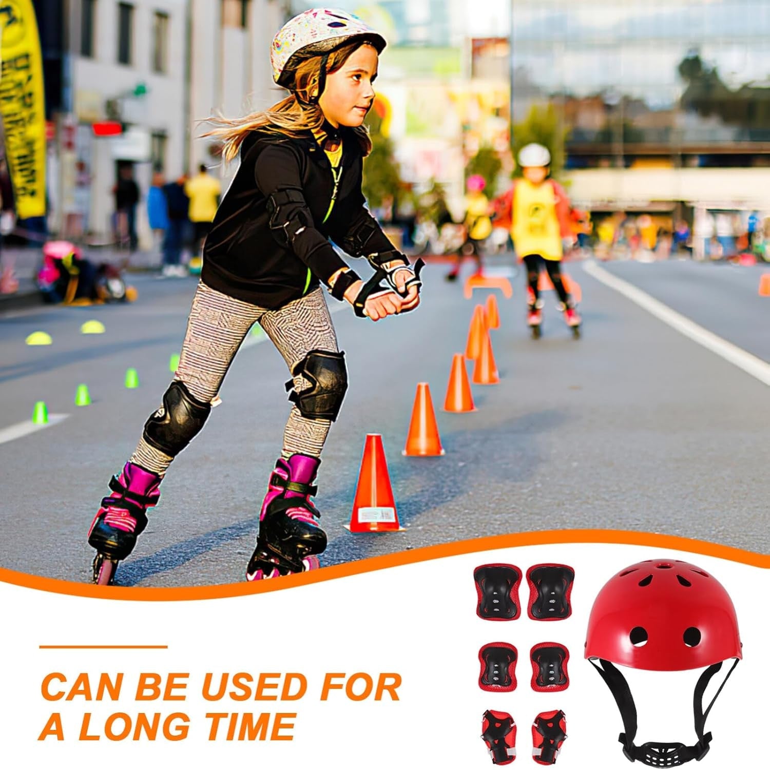 1 Set Kids Bike Helmet with Protective Gear Set Safety Knee Elbow Pads Wrist Guards for Rollerblading Skateboarding